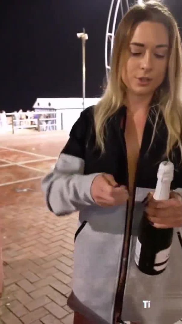 This Blonde Chick Is Flaunting A Fucking Bottle Of Wine In Public Looks Like Shes Up To Some Fishnet